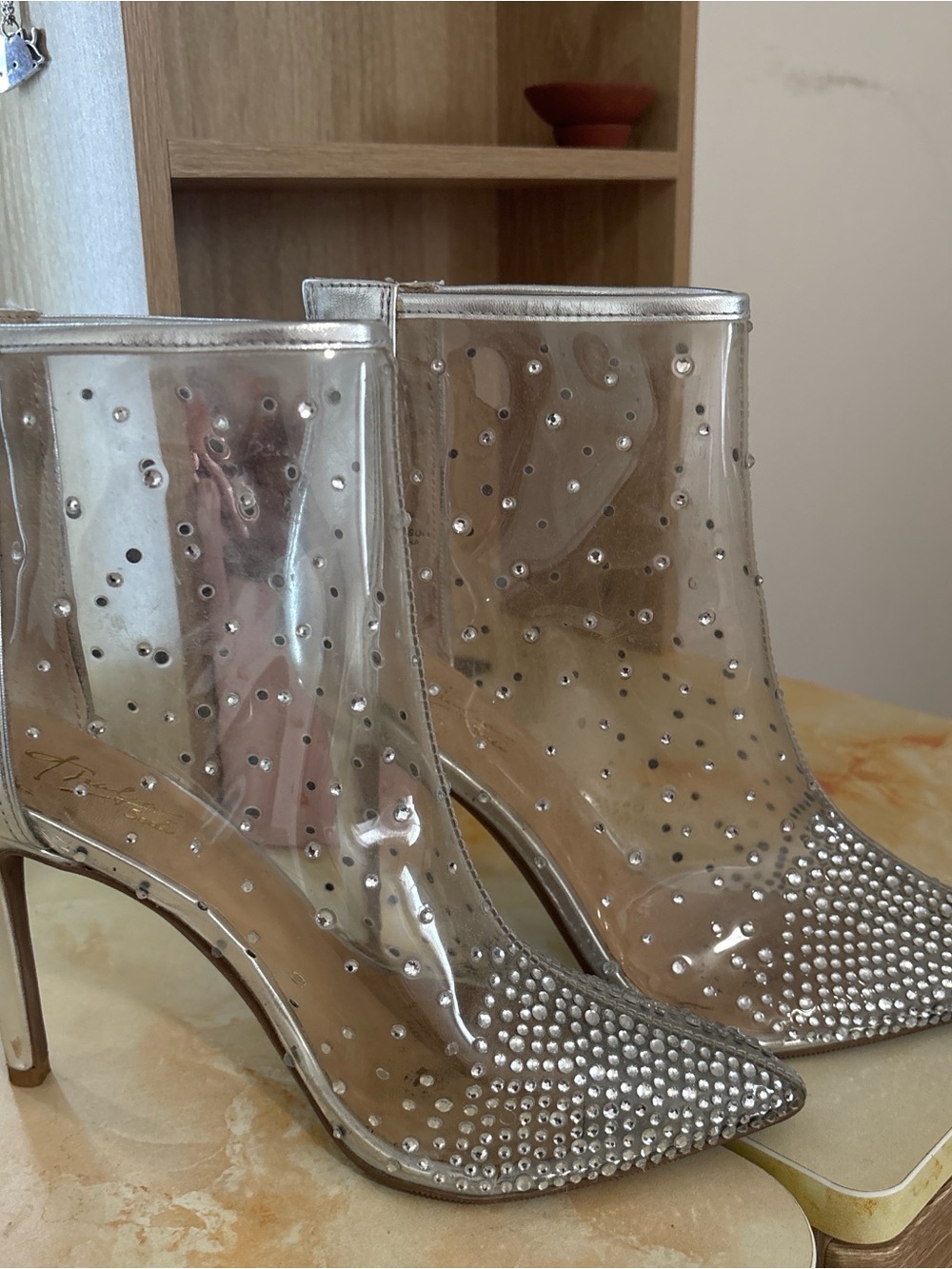 Thalia Sodi Clear Ankle Booties with Silver Rhinestones